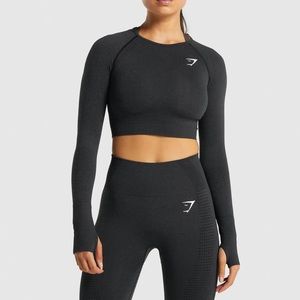 Gymshark Vital Seamless Long Sleeve Crop Top - Black Marl